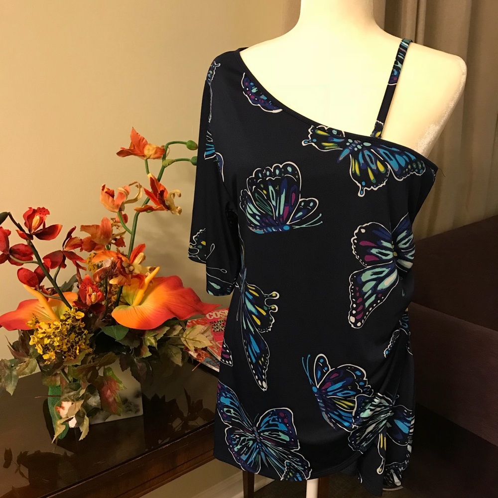 Butterfly Print One Shoulder Top