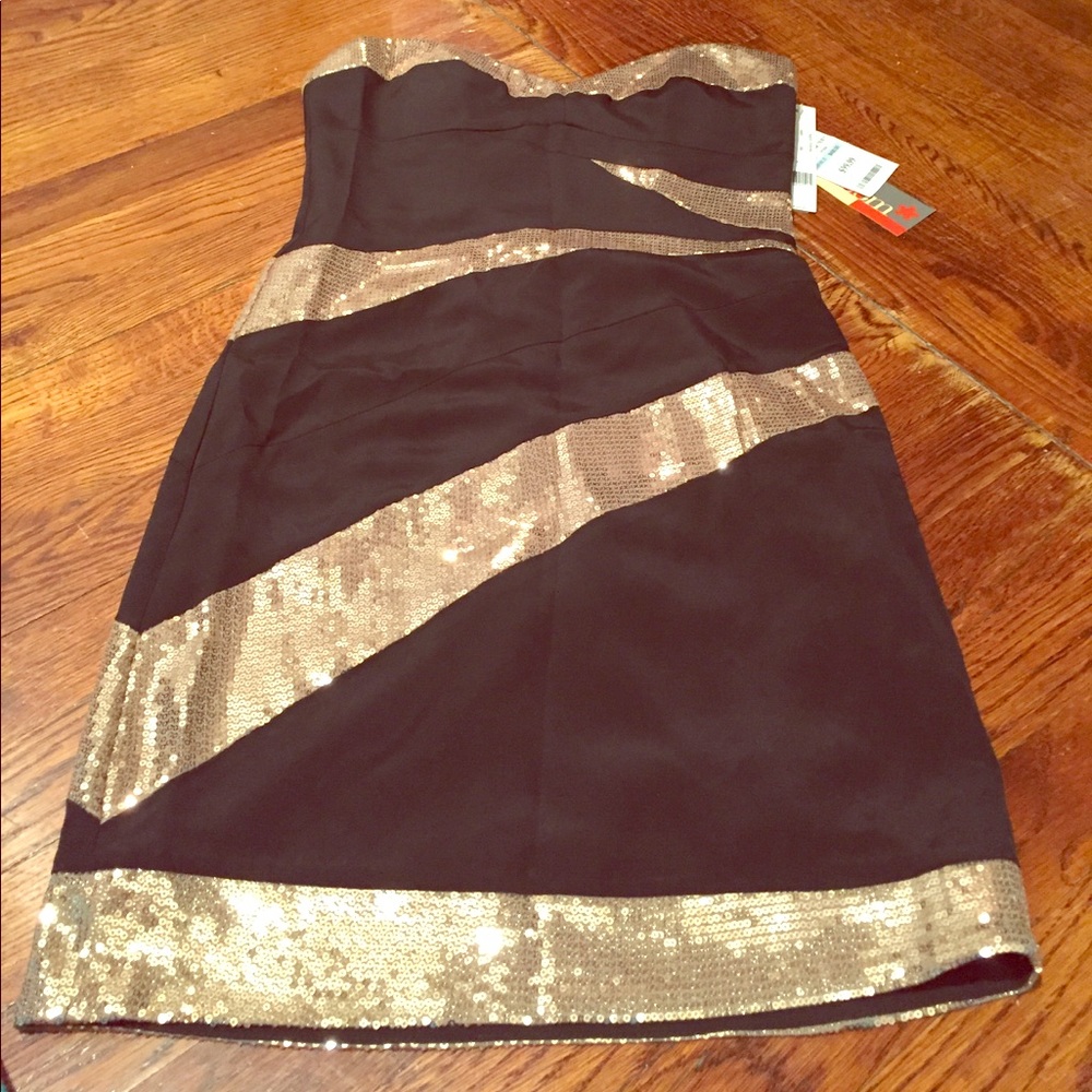 Black and Gold Sequin Cocktail Dress