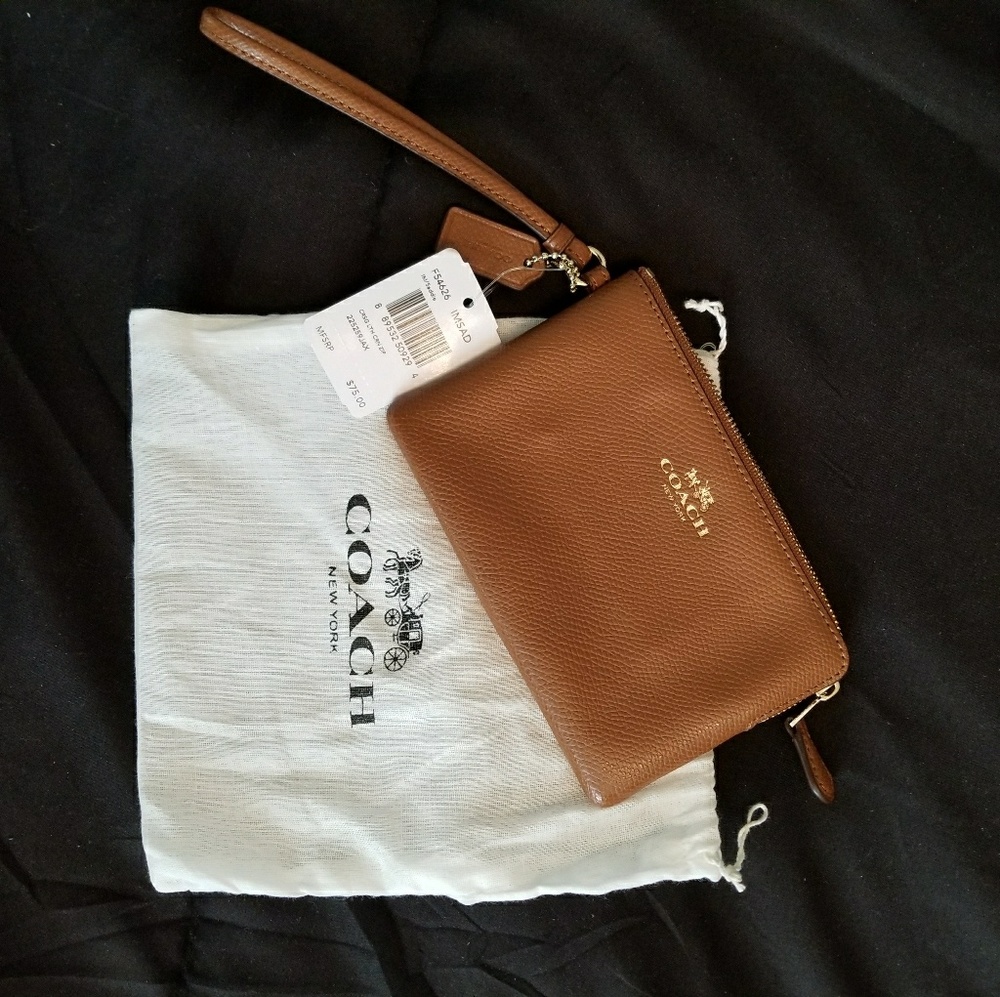 Coach Leather Wristlet, Saddle