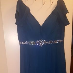 Teal long floor length holiday dress sparkle gown