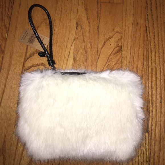 C.C.: White Faux Fur Wristlet - Picture 1 of 8