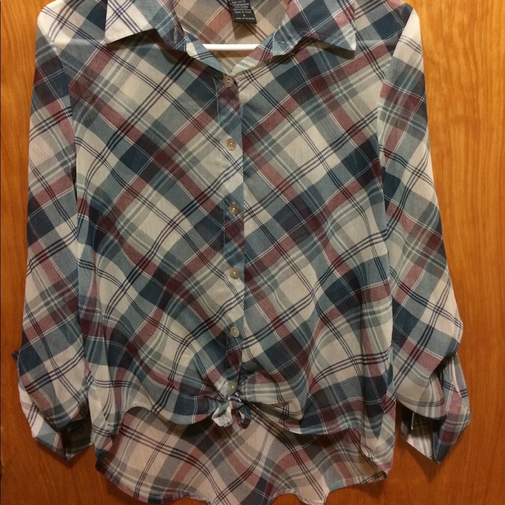 Plaid blouse. Sheer