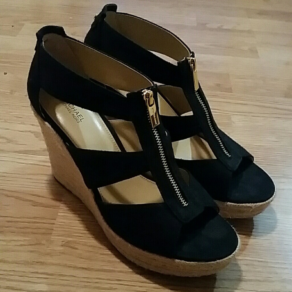 Michael Kors black zip up sandal wedges