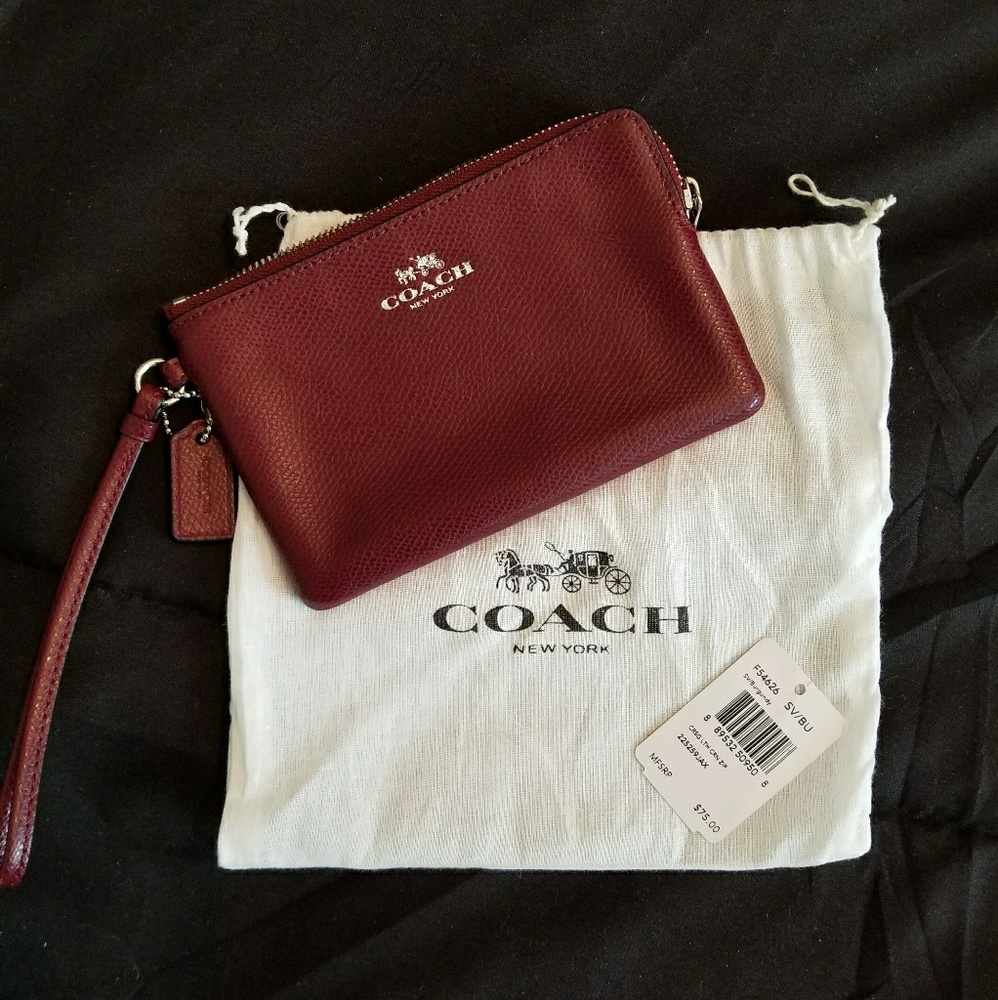 Coach Leather Wristlet, Burgundy