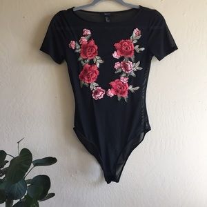 Black Mesh Flower Bodysuit