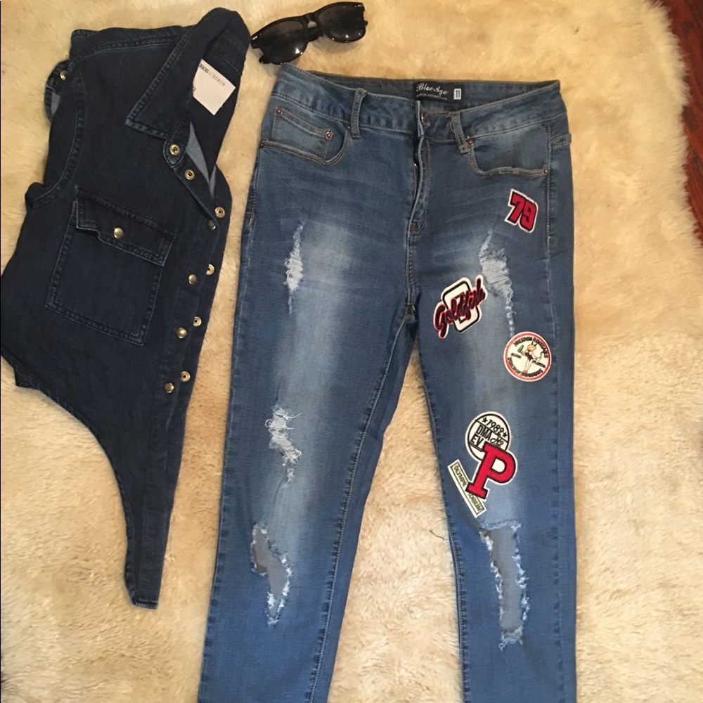 Patched distresses jeans