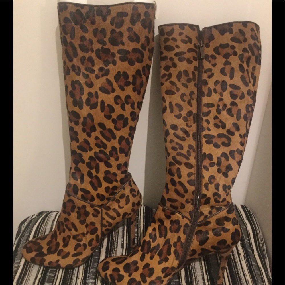 Colin Stuart Calf Hair leopard boots Sz 11 NEW - Picture 1 of 3
