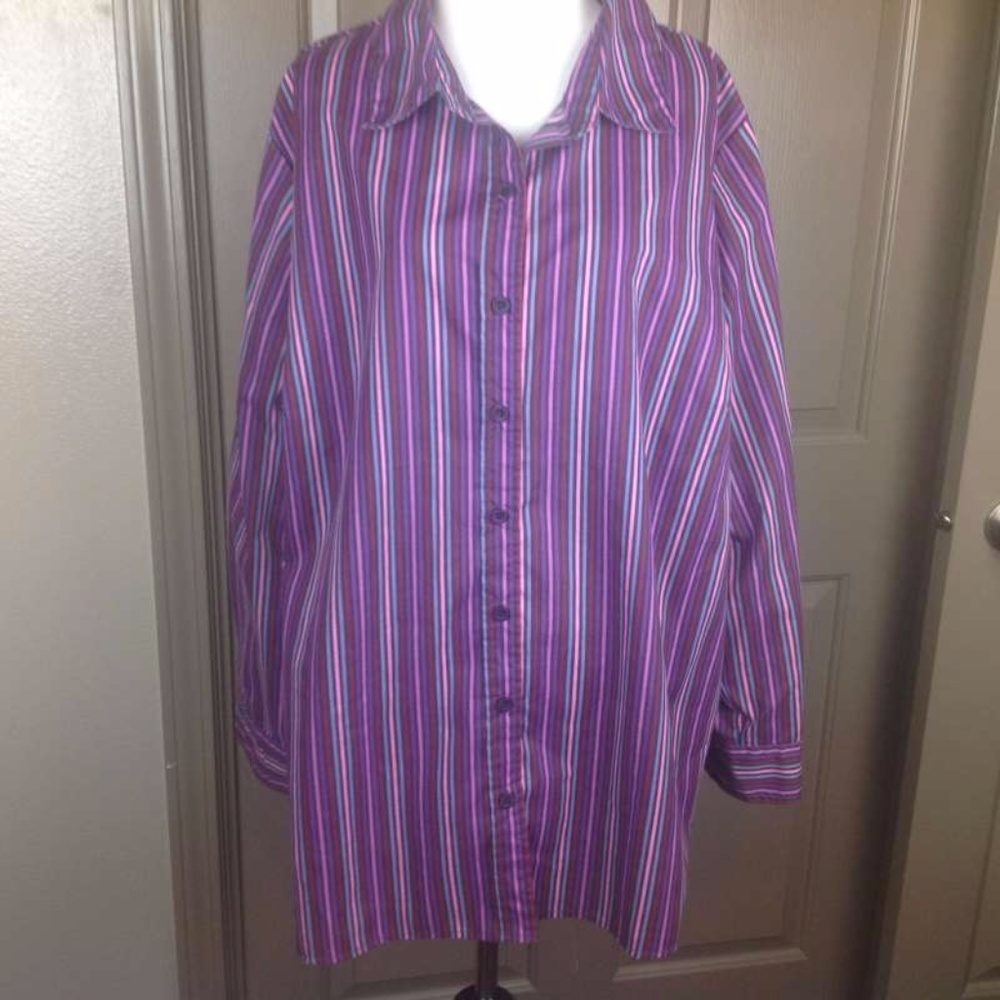Roamans Top 1X Button Down Shirt Cotton Blend
