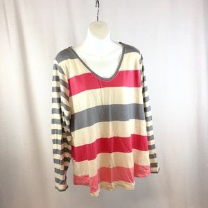 J. Jill Pink/Gray/Cream Striped Long Sleeve Blouse