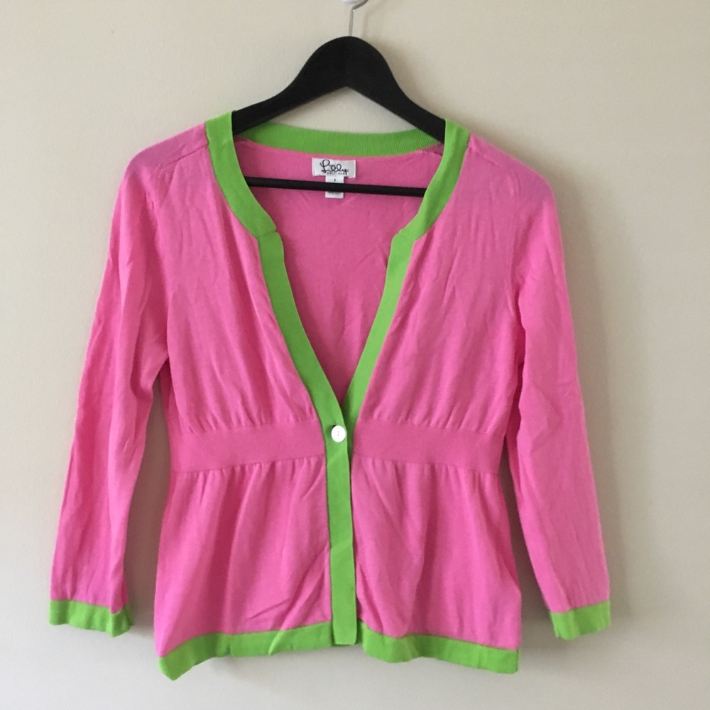 Lilly Pulitzer Pink & Green One Button Cardigan