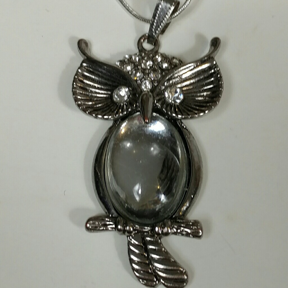 Silver toned jelly belly style owl pendant