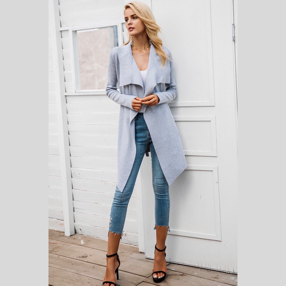 ✨New✨Heather Gray Open Drape Knit Cardigan✨ - Picture 3 of 4