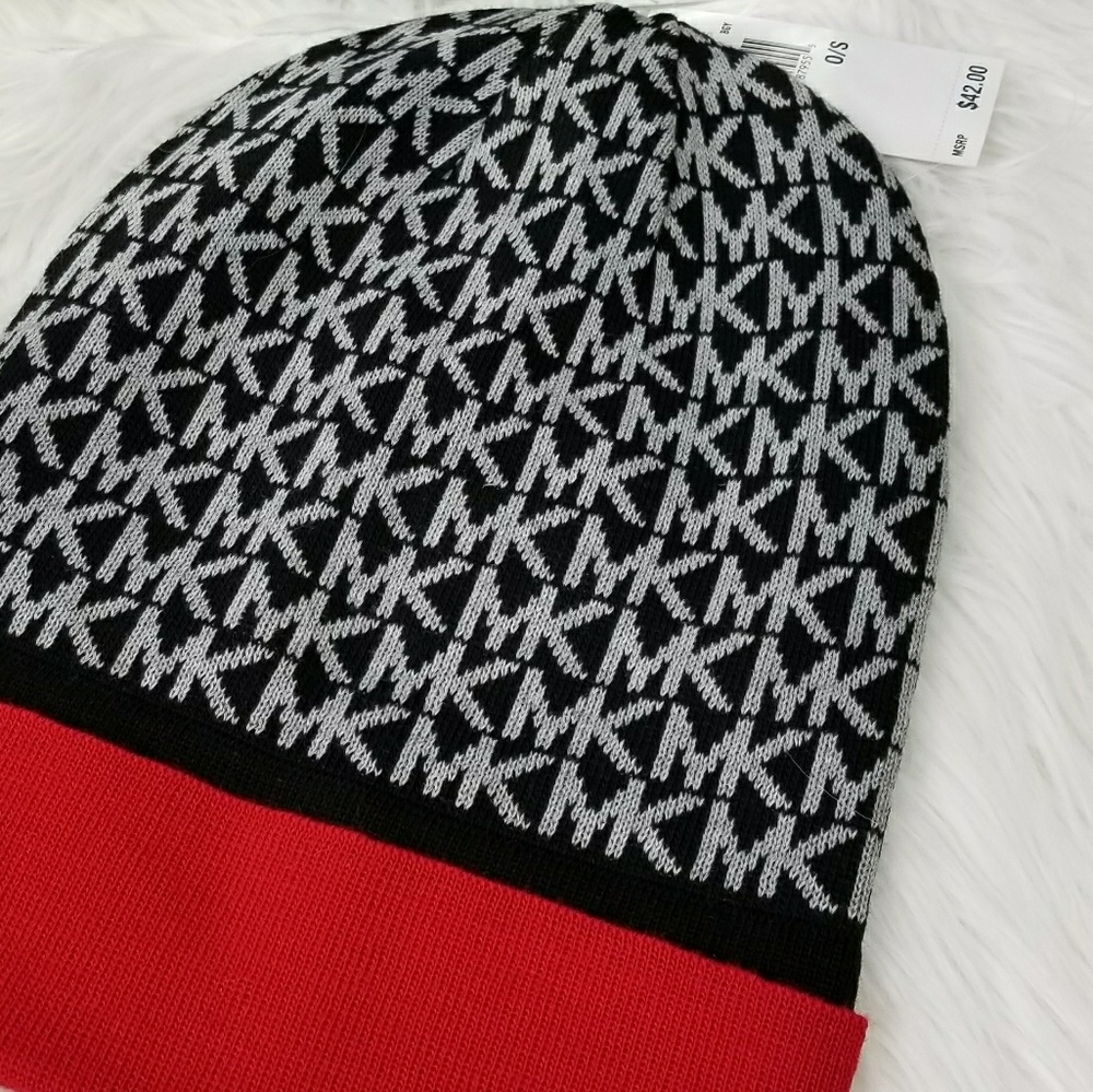 LAST 1! MICHAEL KORS BEANIE black/gray/red - Picture 2 of 4