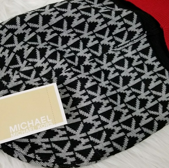 LAST 1! MICHAEL KORS BEANIE black/gray/red - Picture 3 of 4