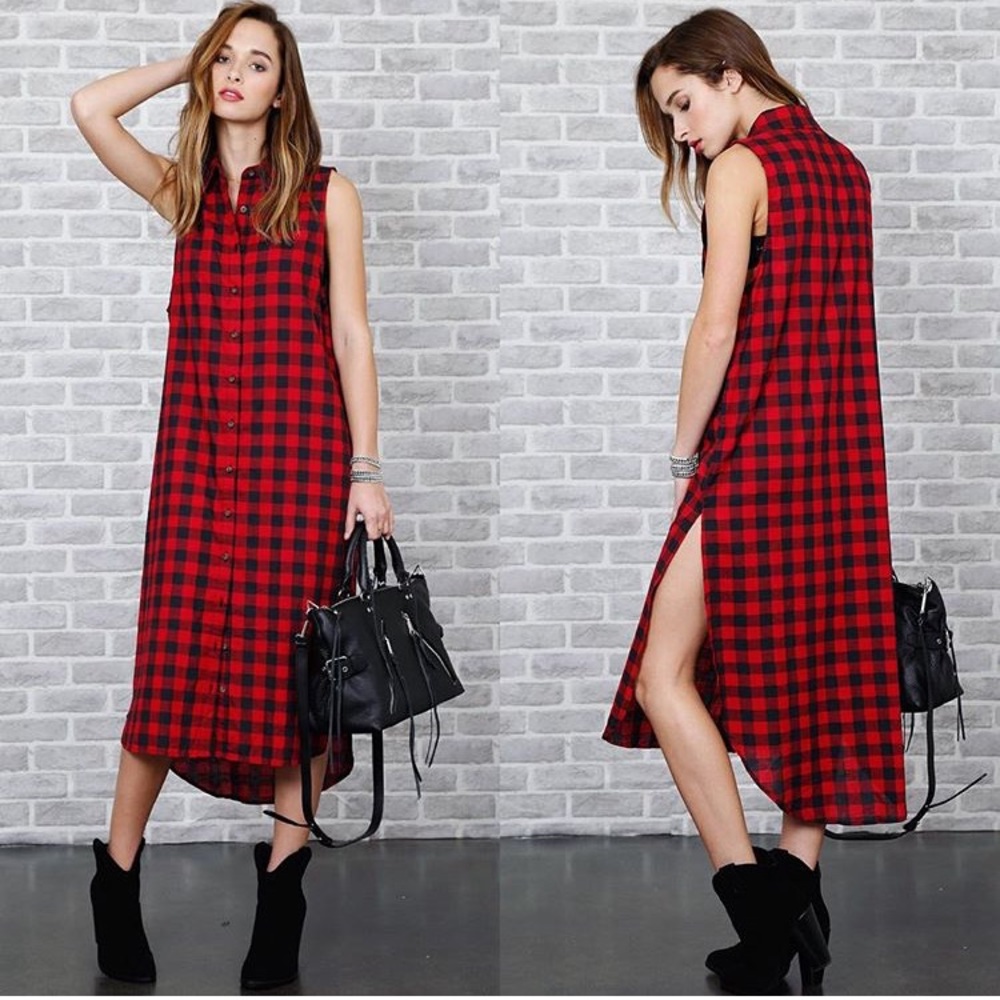 Maxi plaid shirt dress