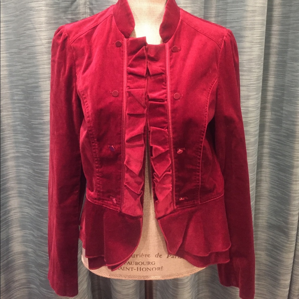 White House Black Market wine velvet blazer sz 10