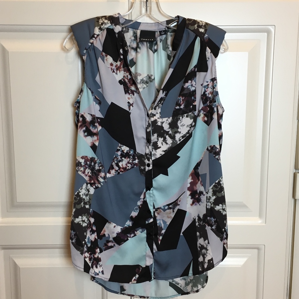 Trouve Print Button Blouse Shoulder Pads Sz S