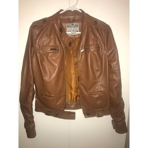 Wet Seal Faux Leather Tan Bomber Jacket