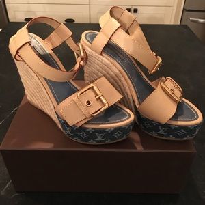 Louis Vuitton Denim Wedge Sandal-6.5