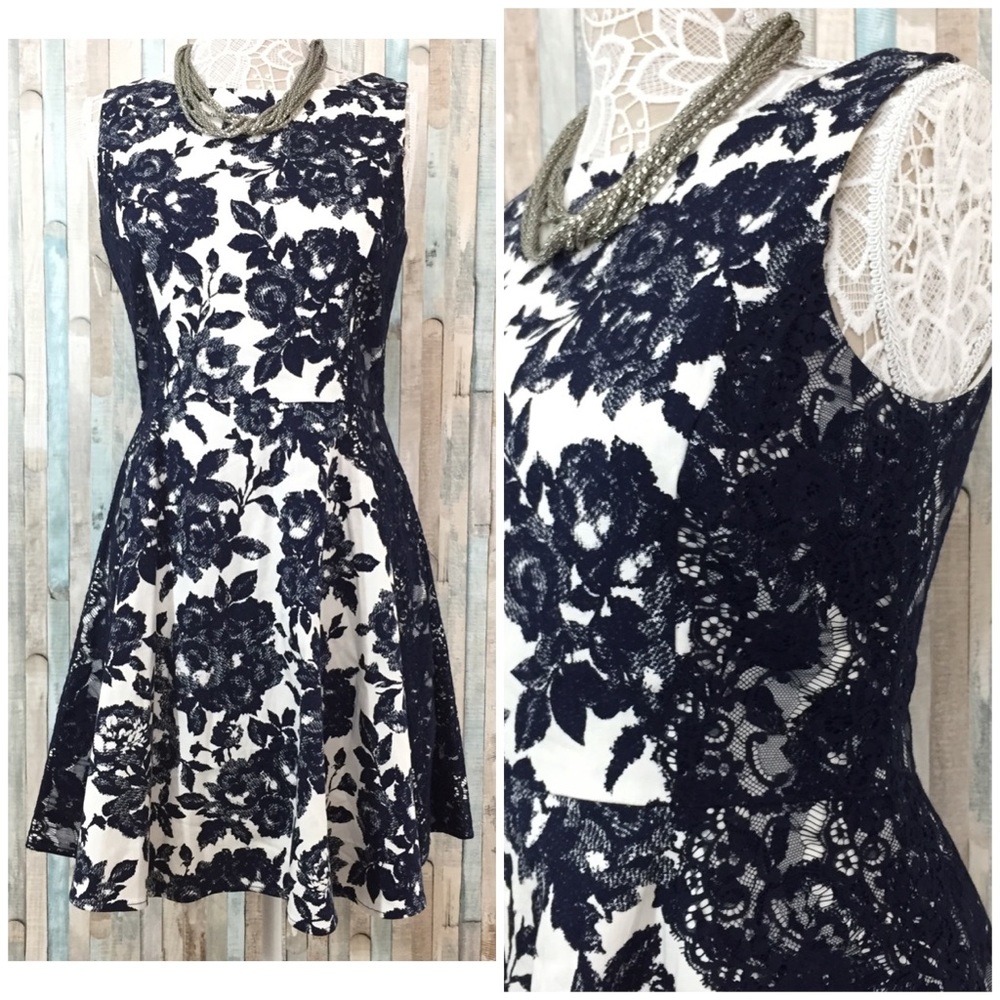 Jessica Simpson Navy Blue Floral Laced Dress