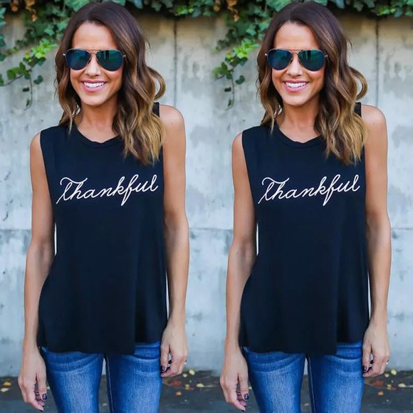 ✨Black Sleeveless “Thankful” Tank Top✨ - Picture 2 of 4