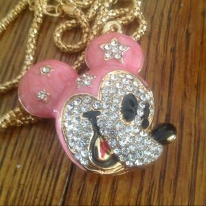 Crystal covered Mickey Mouse pendant on 12" chain