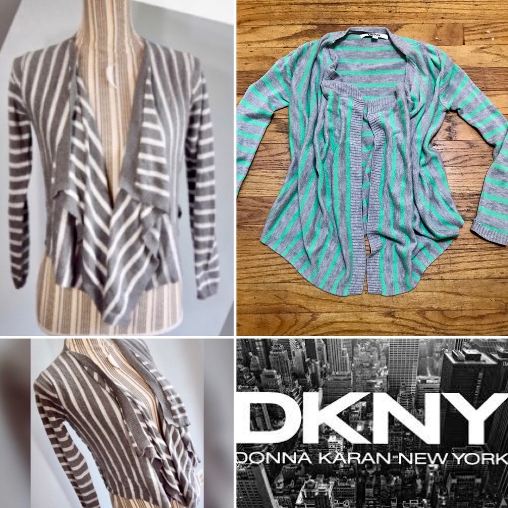 Grey and Green Striped Cardigan from DKNY
