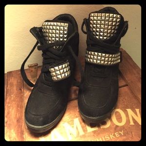 Black suede high top fashion sneaker