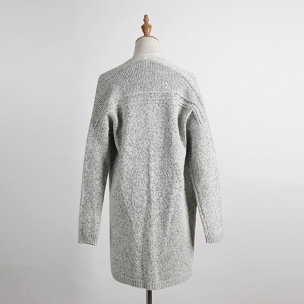 Marled Open Front Chunky Knit Cardigan w Pockets - Picture 3 of 4