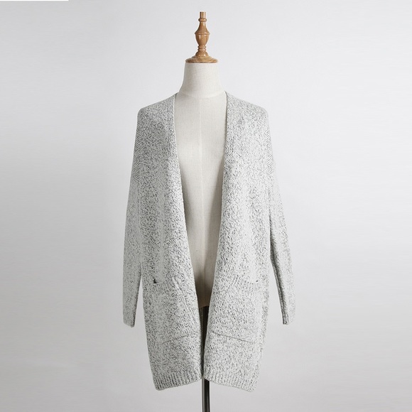 Marled Open Front Chunky Knit Cardigan w Pockets - Picture 2 of 4