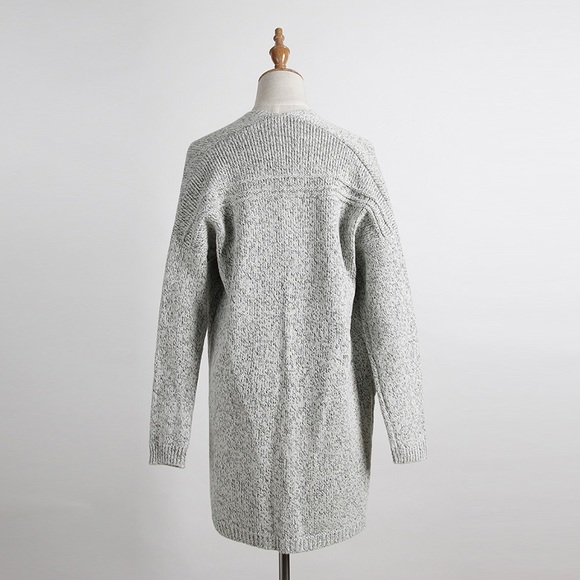 Marled Open Front Chunky Knit Cardigan w Pockets - Picture 3 of 4