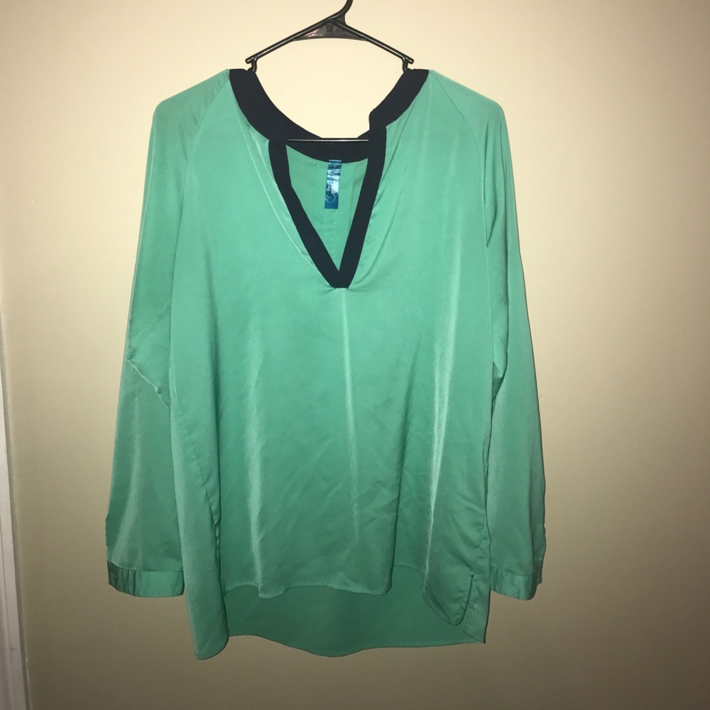 Sheer Teal and Navy Blouse