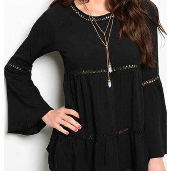 haute society Tops - Haute Society | black bell sleeve top