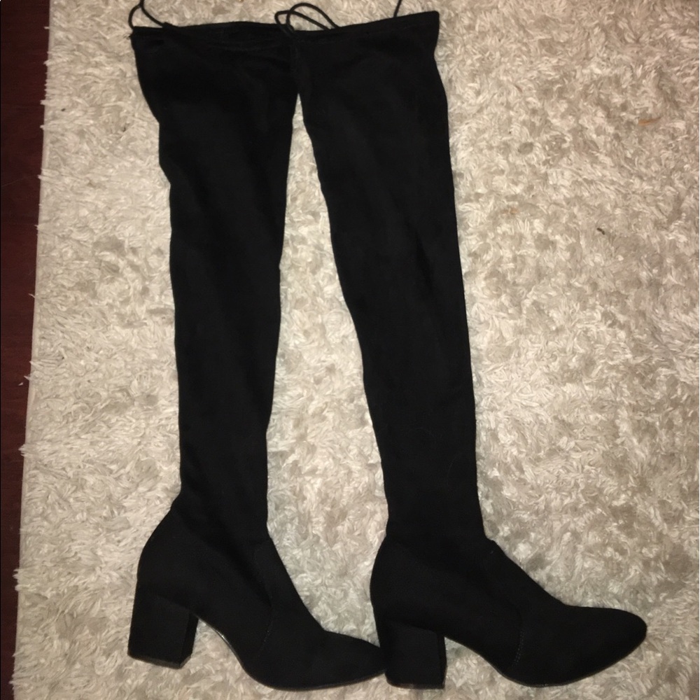 Black Faux Suede Thigh High Boots