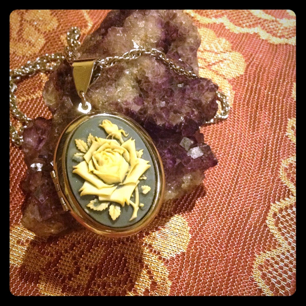 Lg Vintage Rose Cameo Locket