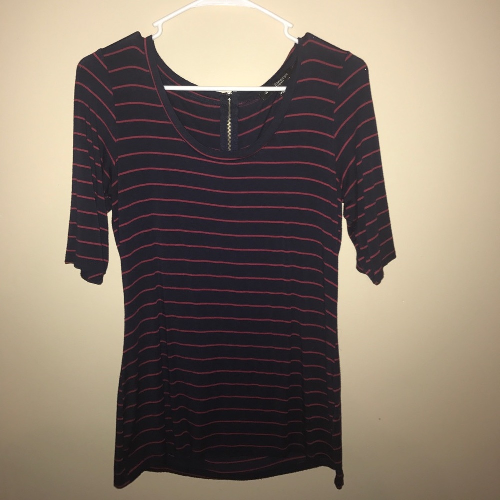 Blue and Red Striped, Zipper Back T