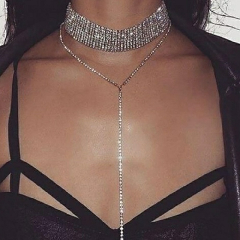 Long vintage Rhinestone Choker Necklace NWT