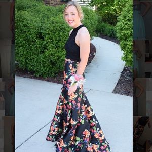 Flowered 2 Piece Prom Dress
