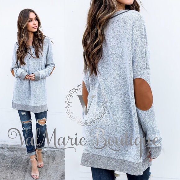 SOFTEST EVER ELBOW PATCH KNIT SWEATER TUNIC TOP - Picture 2 of 2