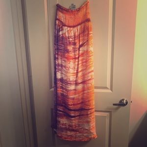 C&C California silk strapless tie dye maxi dress