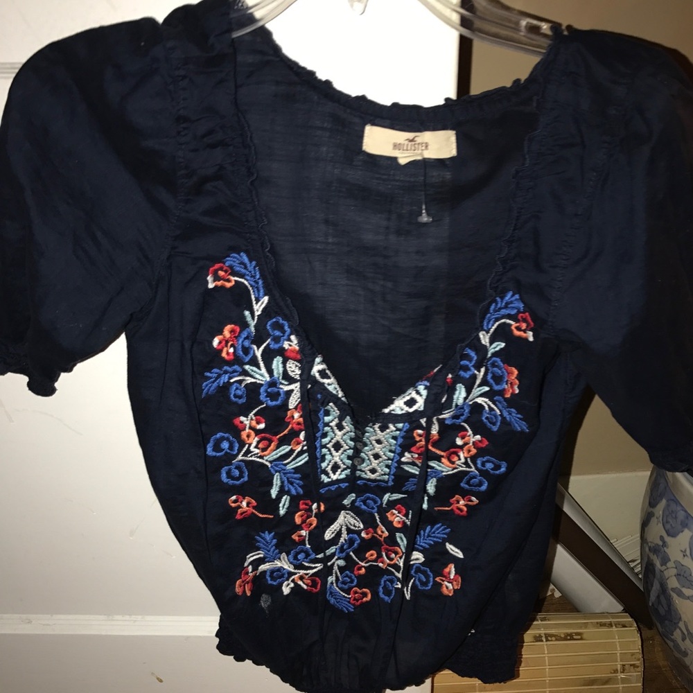 Embroidered Navy Top