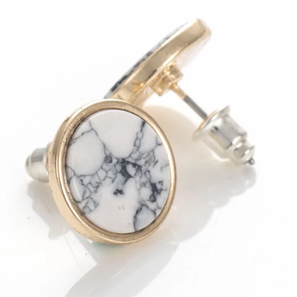 Round Marble White Faux Stone Stud Earrings