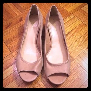 Cole Haan Peep Toe Leather & Cork Wedges