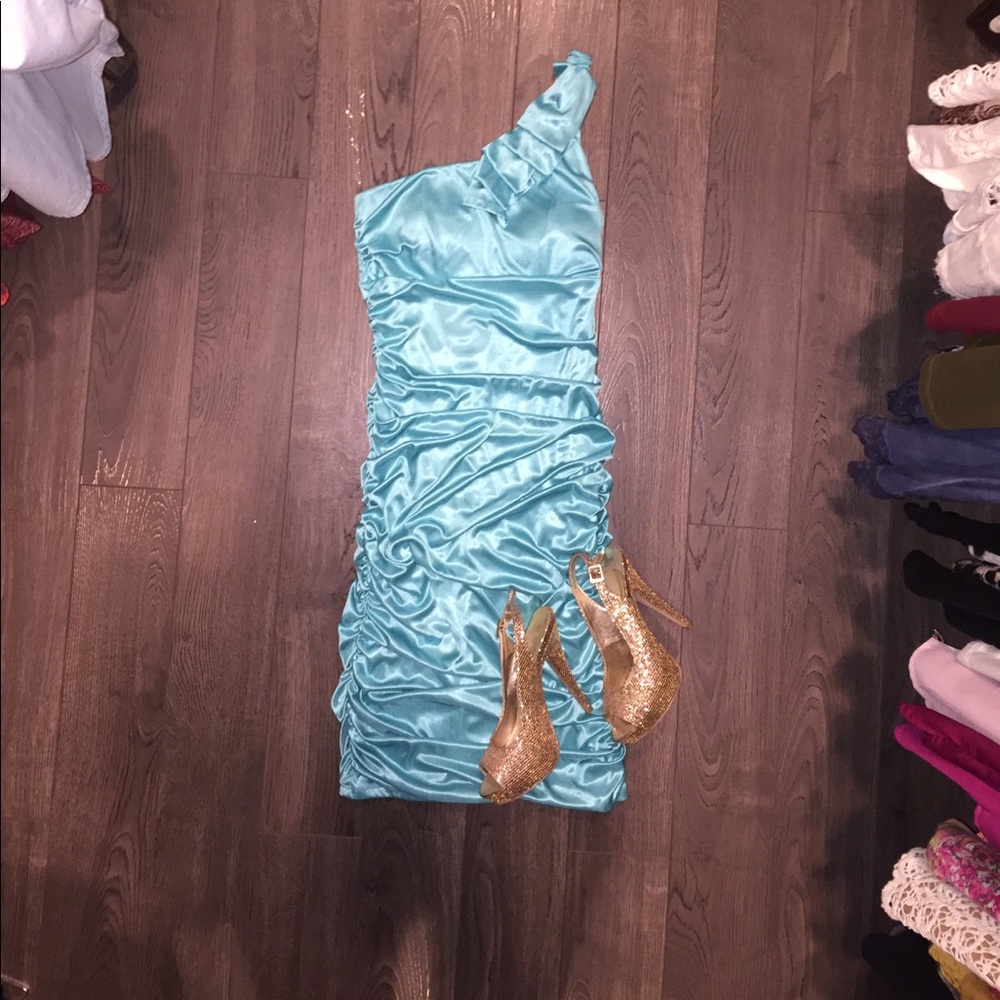 Turquoise/Aqua One Shoulder Semi formal Dress