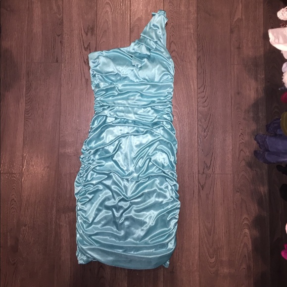 Turquoise/Aqua One Shoulder Semi formal Dress - Picture 2 of 5