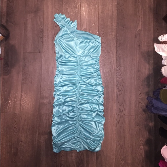 Turquoise/Aqua One Shoulder Semi formal Dress - Picture 3 of 5