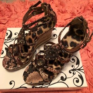 New in box Rampage wedge leopard & jewel sandals