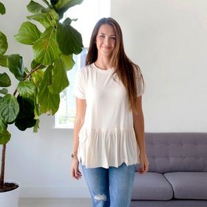 SOFT cream peplum tee top