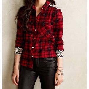 Anthropologie Embroidered Flannel