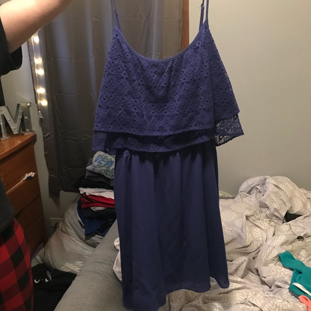 Blue spaghetti strap short dress